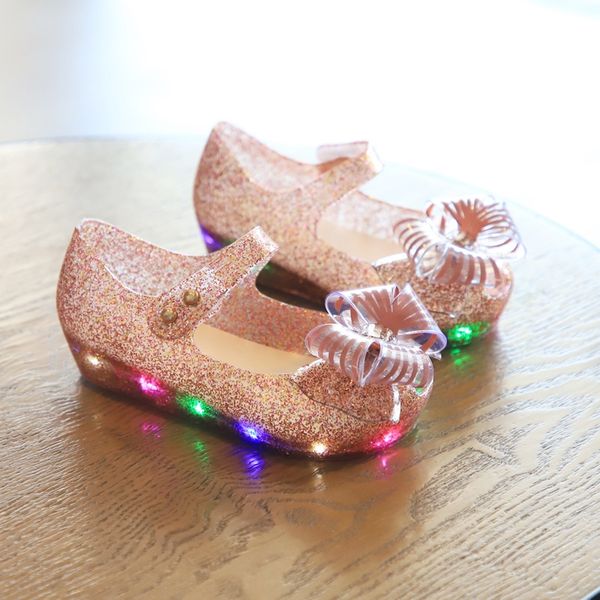 

new led flashing girls' shoes butterfly slippers bowknot princess shoes fish mouth jelly baby slippers, Black;red