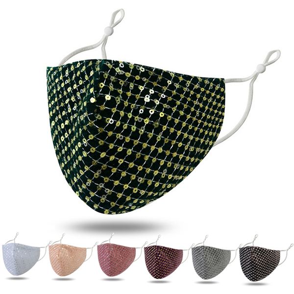 

7 color fashion shinning sequin mask for women and men dust-proof breathable washable reusable outdoor protective face mask ahc749