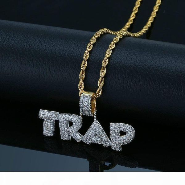 

letter trap pendant necklace for men 2019 new fashion music charm hip hop jewelry ice out bling cubic zirconia hiphop gold necklaces, Silver