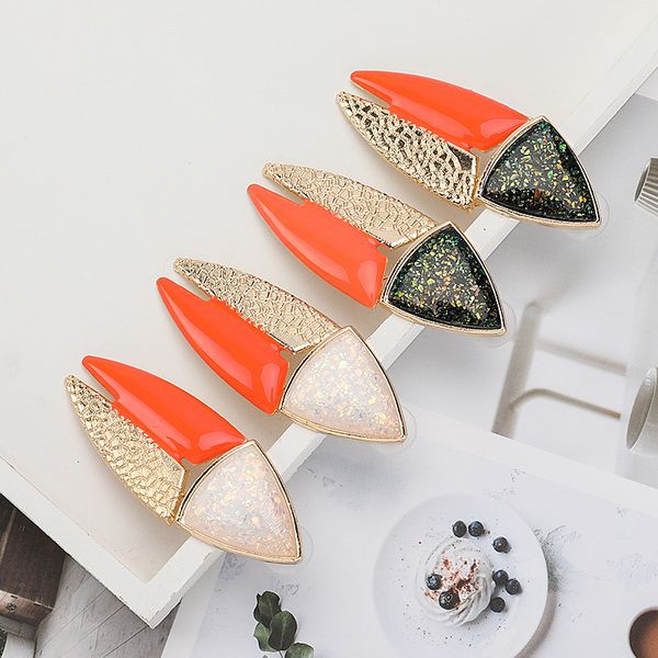 

creative exaggerated wind multi-layer alloy oil drop resin fish-shaped geometric earrings female personalized internet red earring, Golden