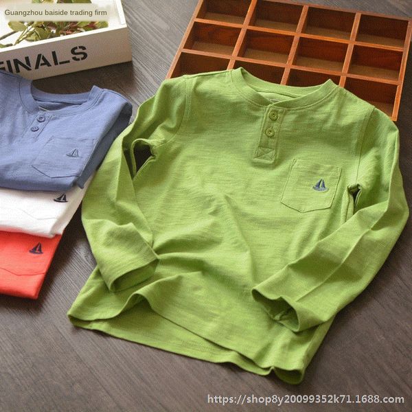 

gtr0i clohes op men's t-shir 2019 loose cotton tong t xu children's clothing shirt round collar autumn long sleeve medium and larg, Blue