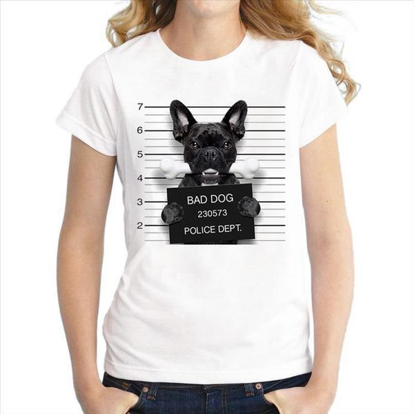 

2020 dog police dept design women t shirt french bulldog t shirt novelty short sleeve tee pug women printed bad, White