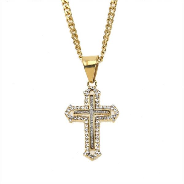 

мужчины женщины циркон крест подвеска золото серебро медь материал iced a + cz двухэтажные подвески цепи ожерелье мода хип-хоп ювелирных изд