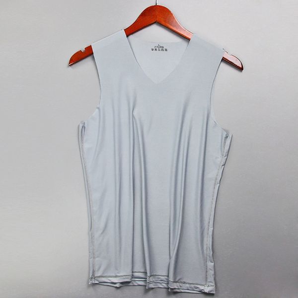 

men' milk ice silk seamless summer vest vest tight narrow shoulder v-neck gray sports sleeveless base thin, White;black