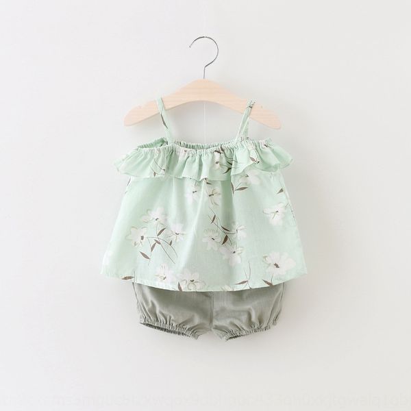 

wear girl's suit baby floral sling clothing children's children's sling + shorts two-piece suit baby girl summer wear