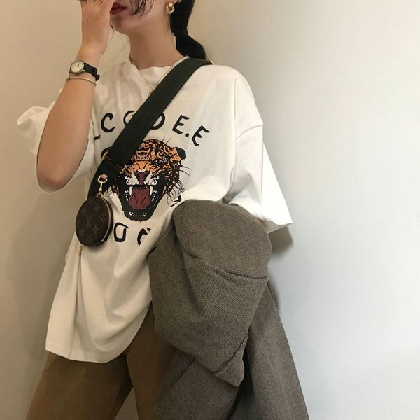 

1ojg3 early 2020 new lazy style tiger head cartoon printed mid-length short-sleeved for students early 2020 t-shirt new lazy style tiger hea, White