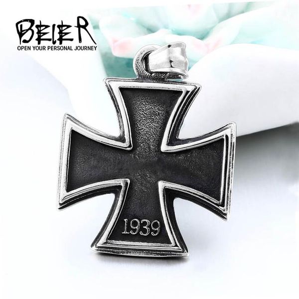 

beier 2020 sell 316l stainless steel old style cross pendant necklace unqiue chain for man gift bp8-250, Silver