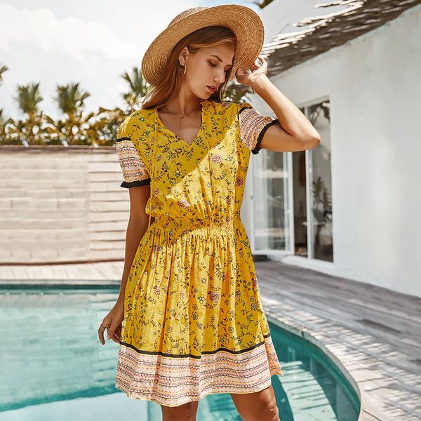 

2020 new lady short sleeve printed dress