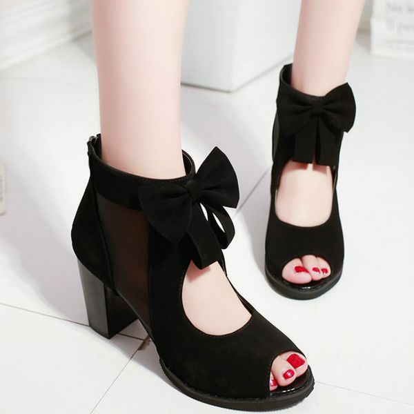 

fashion 2020 summer mesh peep toe sandals heels single shoes lace pumps woman high heel fashion women shoes platform ladies, Black