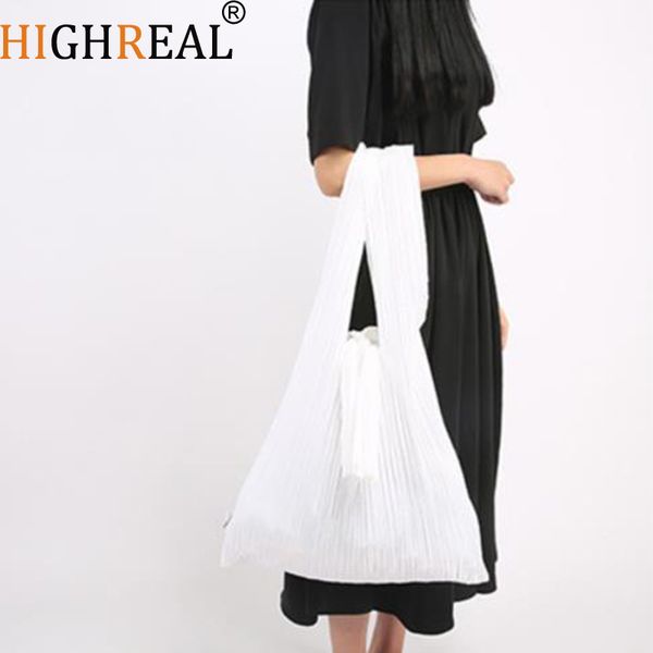 

new japanese fold pleated bags women causal shoulder tote bags large foldable canvas shopping girls travel storage handbags
