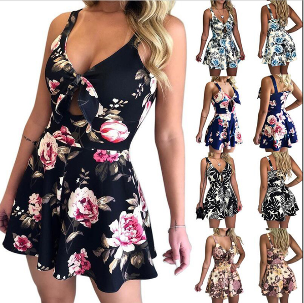 

10colors women summer print jumpsuit shorts casual loose short sleeve v-neck jumpsuit vestidos women beach bikini jumpsuit