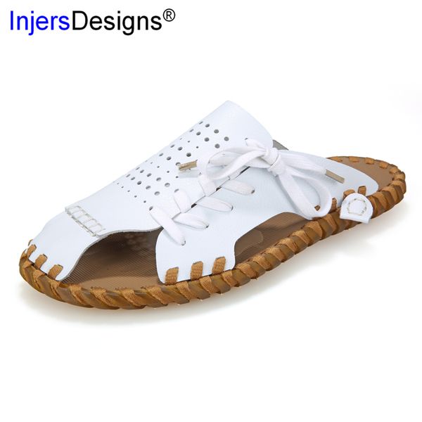 

new arrival fashion casual slippers men genuine leather sandals men summer footwear light soft beach shoes zapatillas hombre, Black