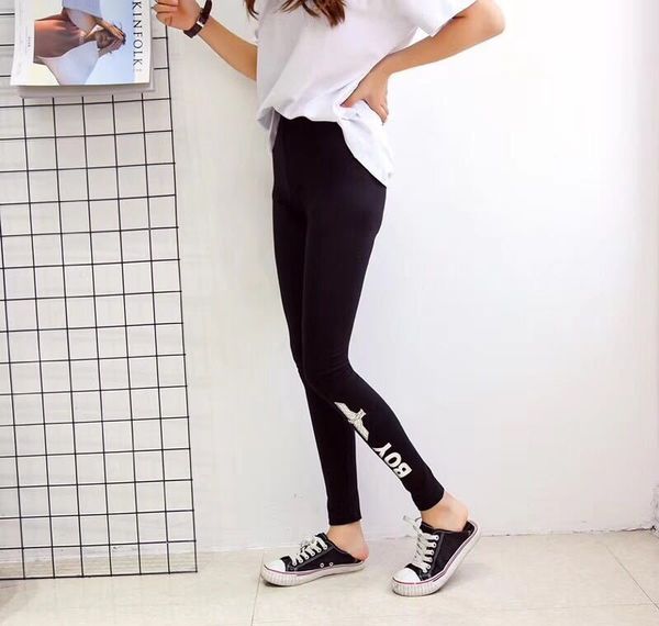 

nbduz fashion brand boy's women's leggings trousers tight pants eagle all-match women's gilding ankle-length pants stretch th, Black