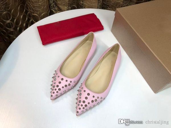 

est designer luxury women flat shoes red bottoms wedding high heels leather rivets sandals women studded strappy party dress nail shoes, Black