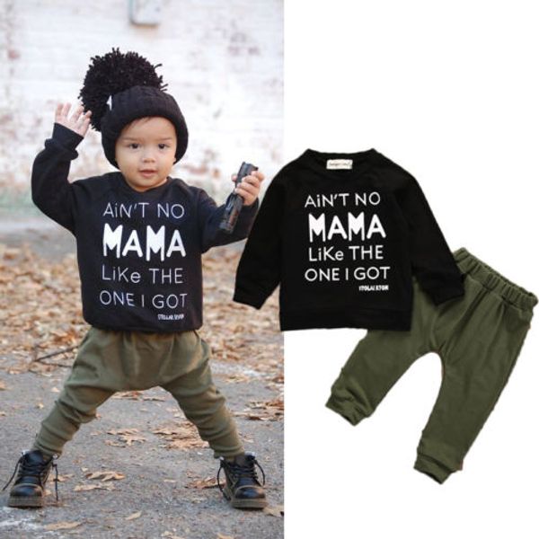

newborn baby boy clothes long sleeve letter printed t-shirt pants casual outfits cotton autumn, White