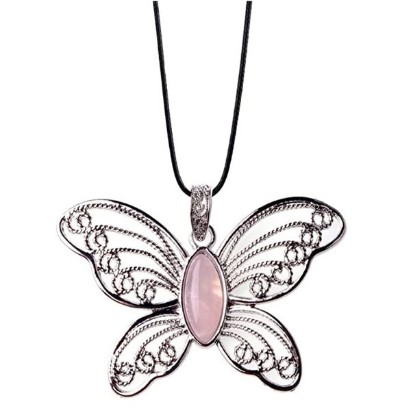 

wholesale 10 pcs silver plated butterfly shape malachite stone pendant rope chain necklace rose quartz fashion jewelry