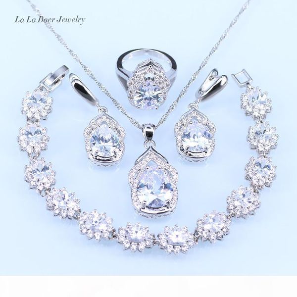 

l&b australia crystal water drop silver 925 jewelry sets for women bracelet earrings necklace pendant rings