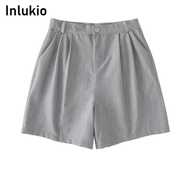 

women's shorts high waist suit ss women straight wide leg pockets office dropping fashion middle aged black grey summer clothes, White;black