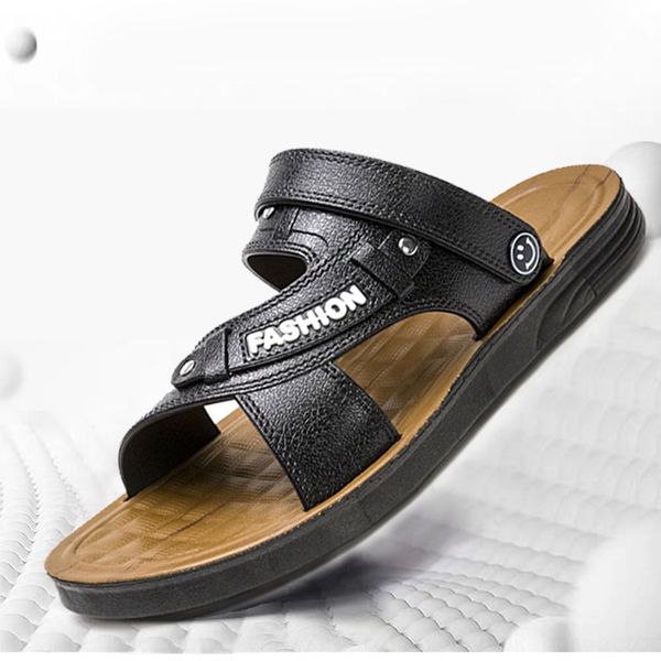 

and slippers men's pu2020 new summer sandals slippers soft bottom non-slip cowhide sandals casual men's shoes