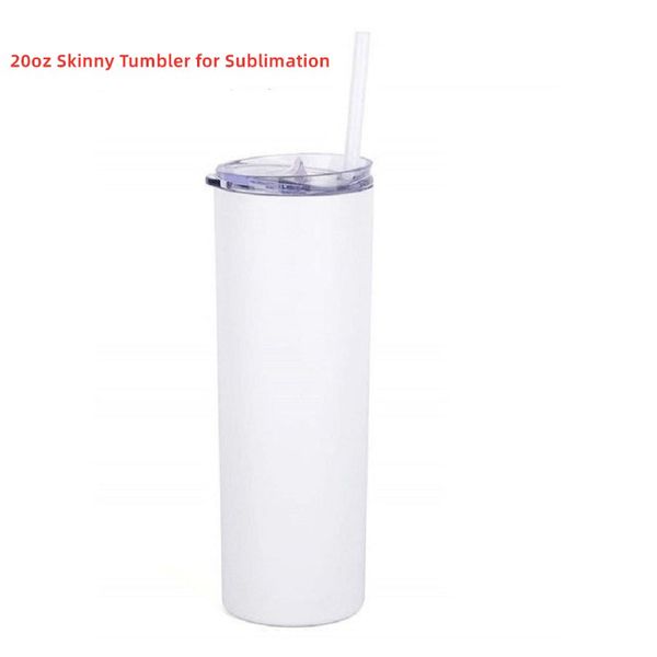 

sublimation 20oz skinny tumbler heat transfer printing cup stainless steel coffee mug double layer vacum drinking cup straight flask lid diy