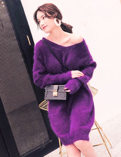 

2020 new fashion winter long dress 100% real mink cashmere dress fluffy big size sweater winter skirt jn910, White;black