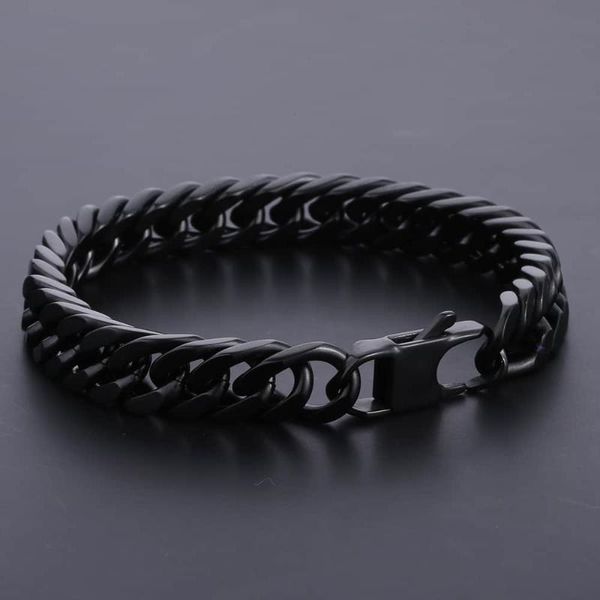 

davieslee 10mm mens bracelet black gold silver color curb cuban link chain 316l stainless steel bracelet dlhb429