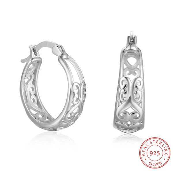 

classic 925 sterling silver round hoop earrings pattern earrings carved flower hollow fine jewelry gift for women, Golden;silver