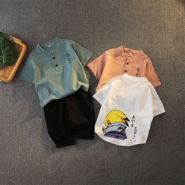 

wear summer 2020 new boy's suit cartoon short children's children's sleeve two-piece set chinese style