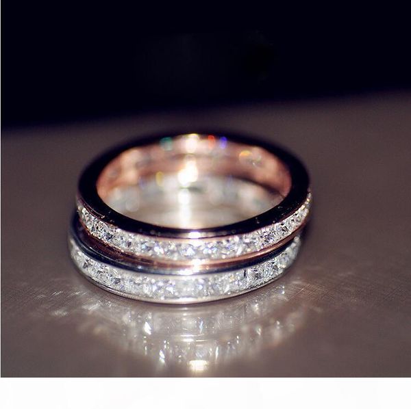 

i victoria stunning luxury jewelry 925 sterling silver &rose gold fill full princess cut white z cz diamond women wedding bridal ri, Slivery;golden