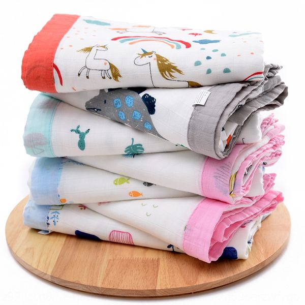 

0gazk bamboo fiber + pure cotton gauze four-layer bag wide edge color printing children's quilt cartoon bath towel bath towel soft wate
