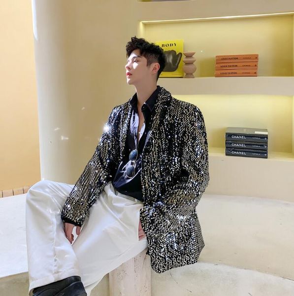 

men's suits & blazers sequins blazer men designs jacket mens coat stage costumes for singers clothes dance star style dress punk rock, White;black