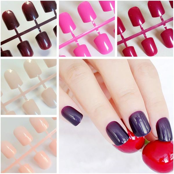 

false nails bright candy artificial fake short fingernails for design diy full cover tips manicure tool, Red;gold