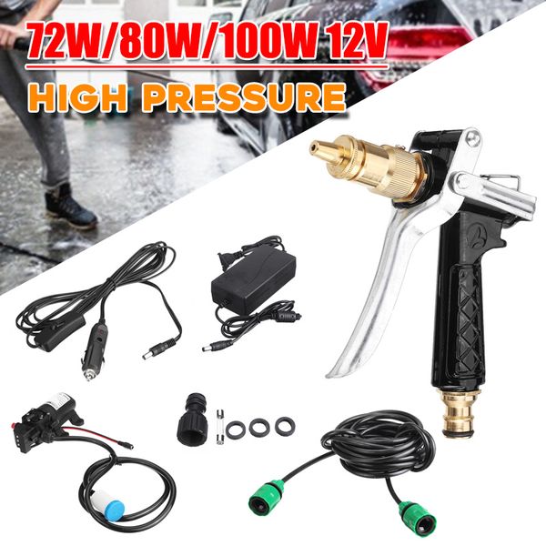 

100w 12v high pressure car electric washer squirt sprayer self-priming pump clean kit+home use power adapter
