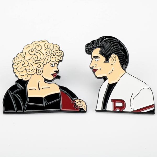 

movie grease sandy danny metal enamel pins and brooches for women fashion lapel pin backpack bags badge gifts, Gray