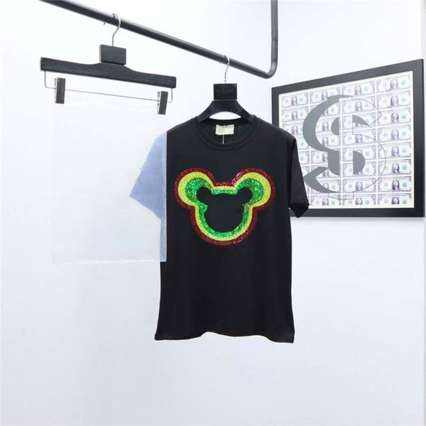 

2020 new women t shirts fashion tees letters sequins short sleeves animal patterns style girls shorts clothing, White
