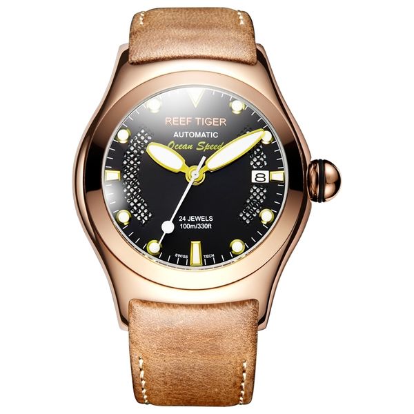 

reef tiger/rt sport casual watches for men rose gold big skeleton dial with date luminous self-winding wrist watches rga704, Silver