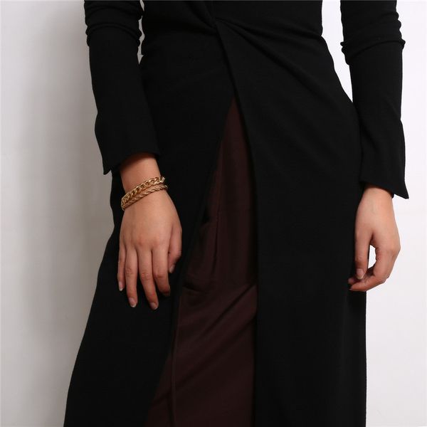 

10set/lot europe retro punk style bracelet set handmade twist geometric thick chain for women two piece gold link hand jewelry wholesale, Black
