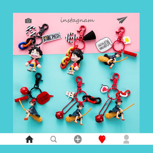 

japanese and korean cartoon doll xiaomei little witch key chain pendant female cute bell key chain bag pendant, Slivery;golden