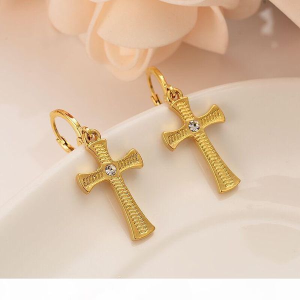 

l cross necklace earrings set solid gold gf cz crystal catholic religious wedding bridal jewelry set christmas birthday gift, Silver