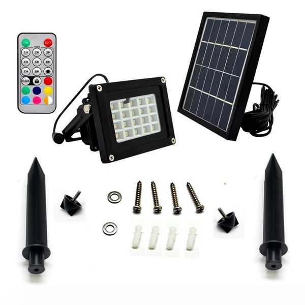 

5pcs n510g 6v 3w solar panel power solar led floodlight lamp remote control rgbw outdoor garden square spotlight
