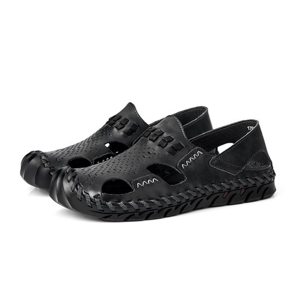 

heren casual de sandali verano outdoor roman herren sandale homme sandles sandalias leather for rasteira sandalle couro sandel, Black