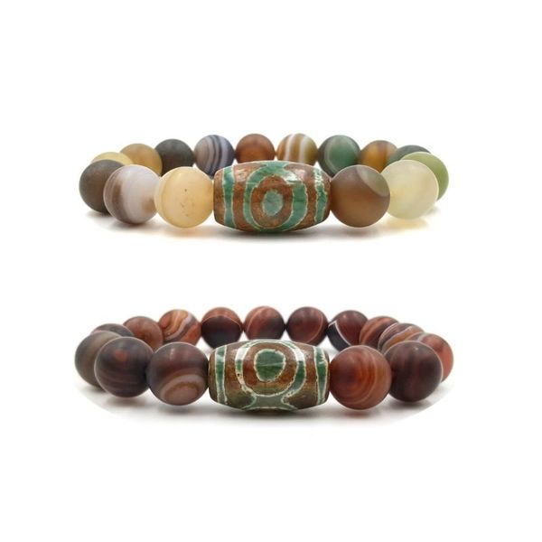 

lii ji 3 eye's dzi agates beads matte red or green striped agates 12mm beads bracelet for men women, Black
