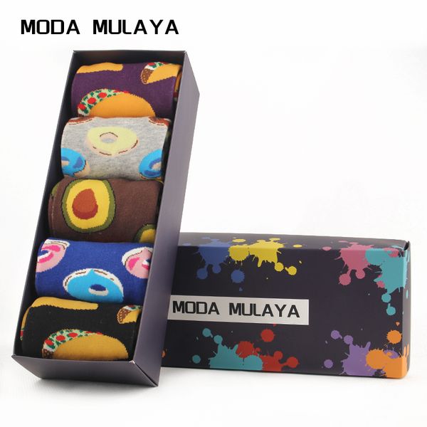 

5 pcs/lot casual men socks new socks 2020 fashion donut fruit colorful happy business party dress cotton man, Black