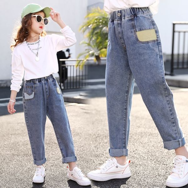 

q3pok girls' denim 2020 spring new medium girls' fashion denim harem 2020 fashion 9 and large children 6 korean harem pants 10-yea, Blue