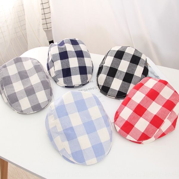 

autumn children's new big square plaid beret male and female children's shade beret sun hat sun hat cap, Blue;gray