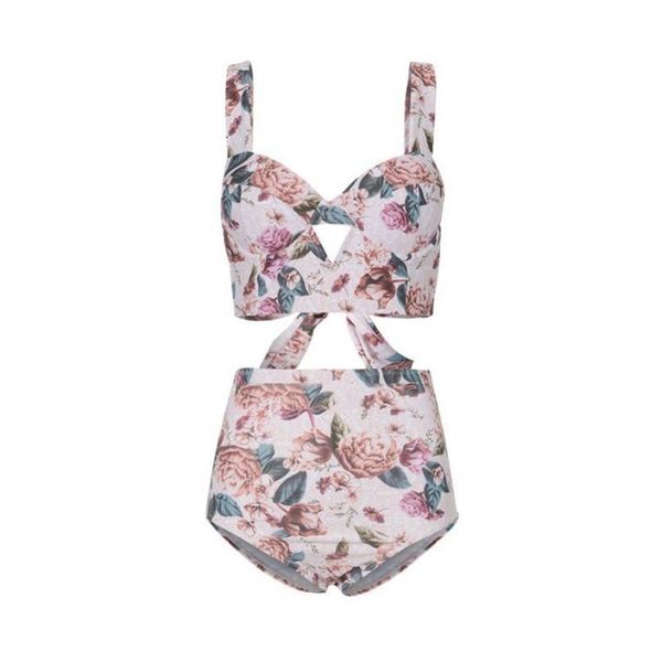 

ladies gather swimsuit two piece bikini swimsuit floral bow tie split clothes set for women new arrival, White;black