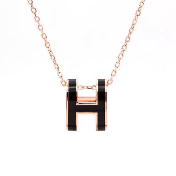 

h letters enamel necklace pendant french luxury light red square mesh with paragraph collarbone chain female, Silver
