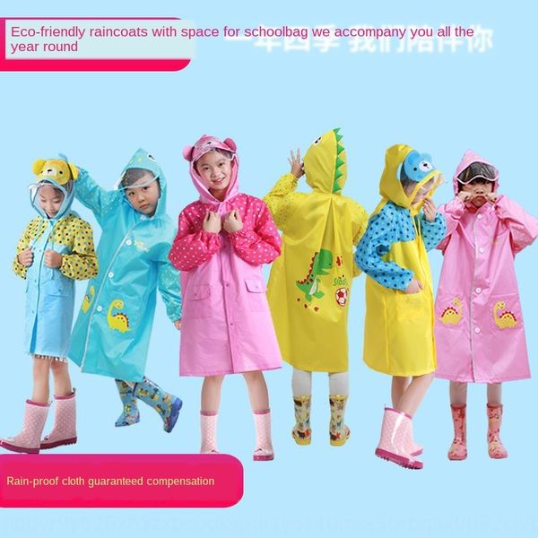 

children's raincoat thickened waterproof belt schoolbag boy girl baby pupil cartoon poncho bag cloak cloak, Red;brown