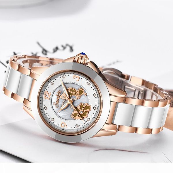 

sunkta crystal watch women waterproof rose gold steel strap ladies wrist watches brand bracelet clock relogio feminin, Slivery;brown