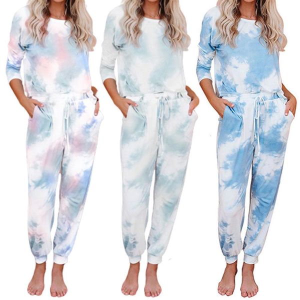 

women 2 pcs set blouse pants sets sportswear tracksuits outfits women casual tie dye outfits blouse pants ropa mujer mono, Gray